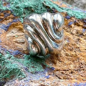 Heavy Scuplted Sterling Silver Modernist Vintage Ring