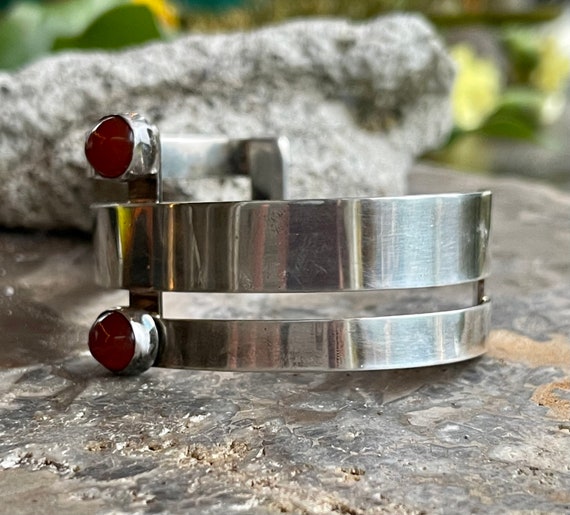 Modernist Geometric Sterling Silver Carnelian Vin… - image 2