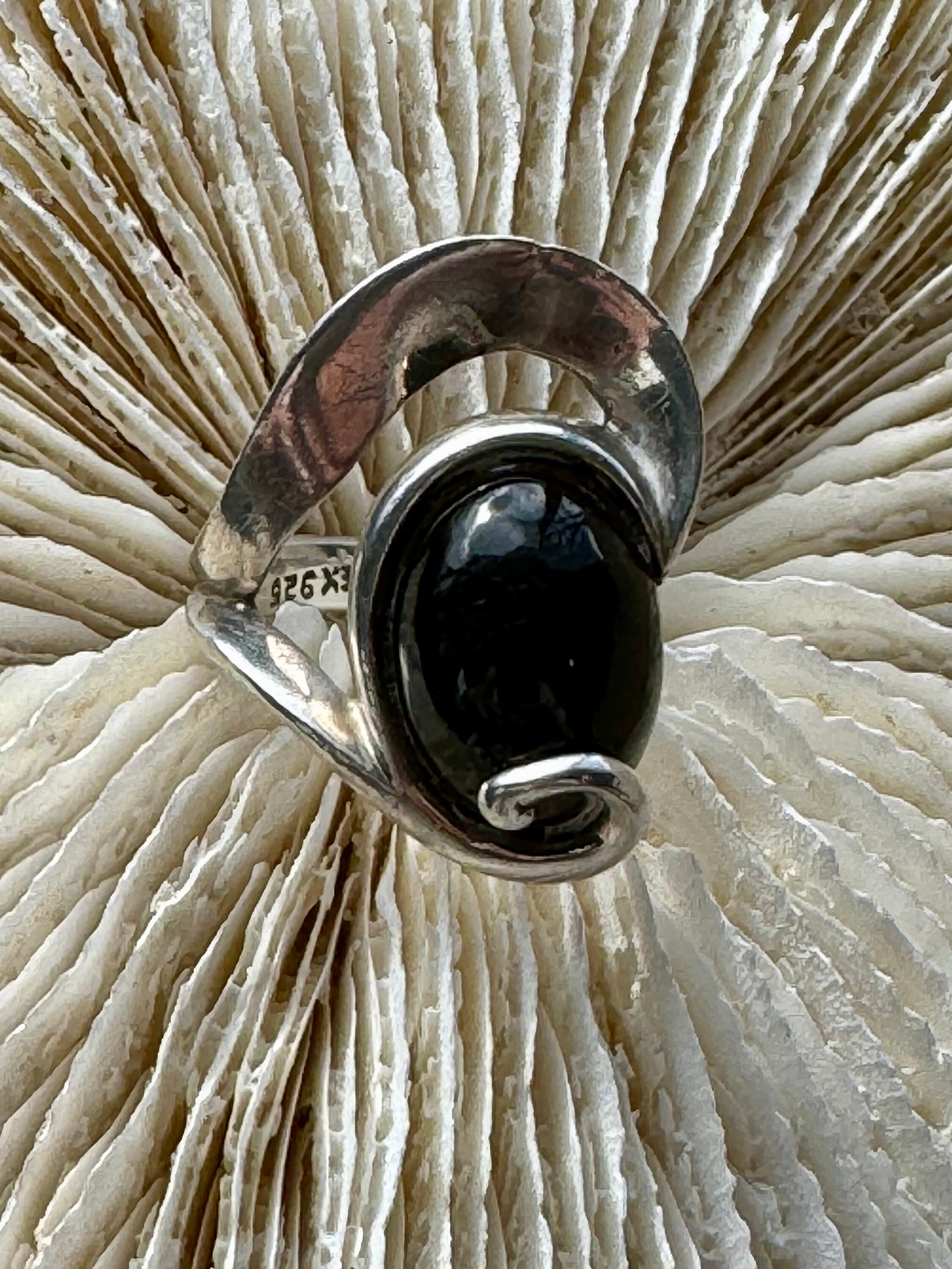 Modernist Midcentury Mexican SCULPTED Sterling Silver Black