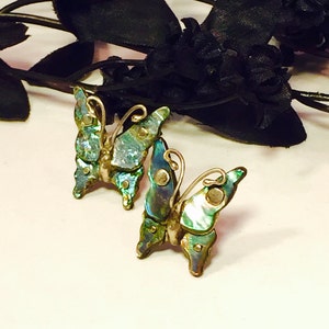 Beautiful Old Mexican Butterfly Sterling Silver Mother of Pearl Vintage Earrings