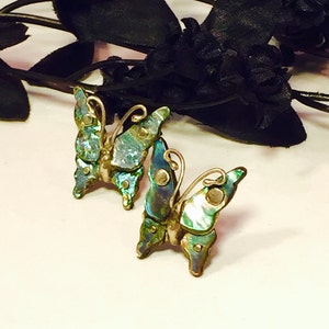 Beautiful Old Mexican Butterfly Sterling Silver Mother of Pearl Vintage Earrings image 1