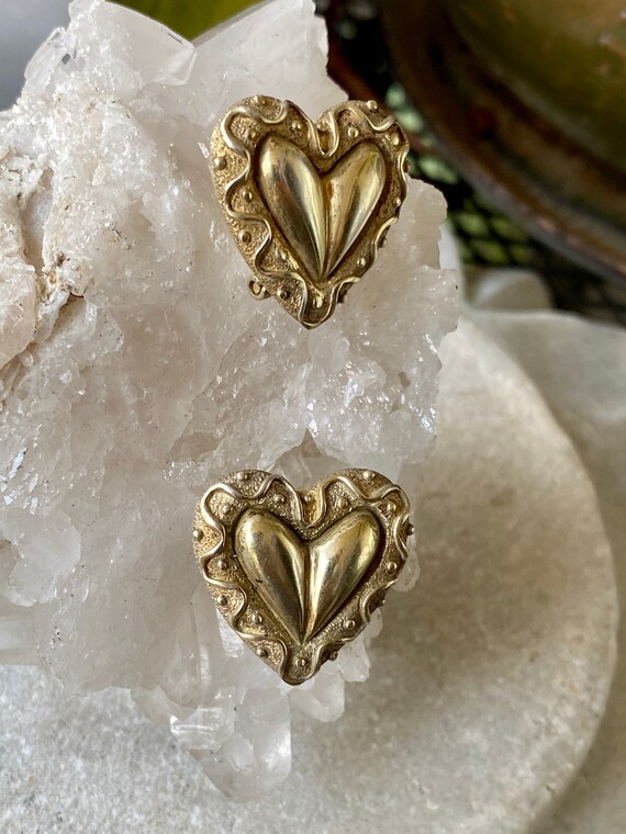 Gold Gilt Sterling Silver Heart French Back Vinta… - image 5