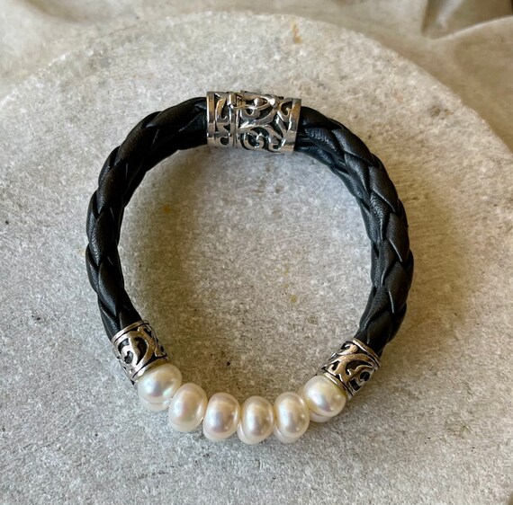 Beautiful Braided Black Leather Sterling Silver N… - image 4