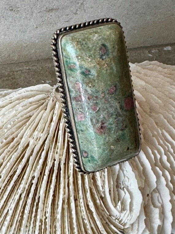 Bold Chunky Sterling Silver Ruby Zoisite Vintage … - image 2
