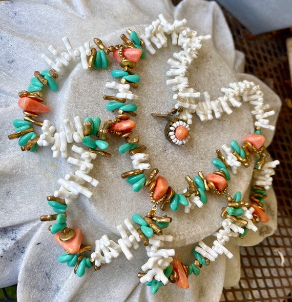 Chunky Lucite Coral and Turquoise Signed Miriam H… - image 3