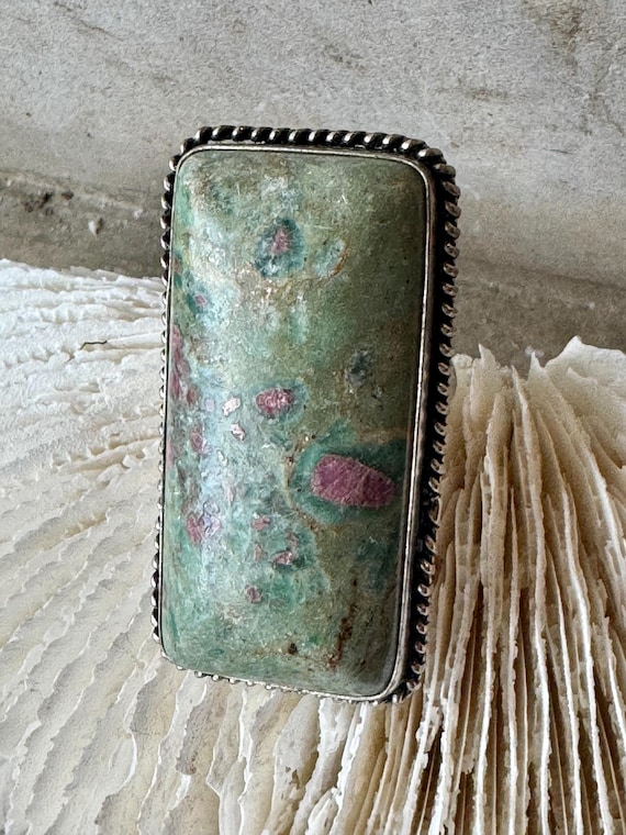 Bold Chunky Sterling Silver Ruby Zoisite Vintage … - image 8