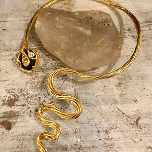 Goldtone Cleopatra Snake Sculptural Wrap Around Collar Vintage Necklace Wearable Art image 2