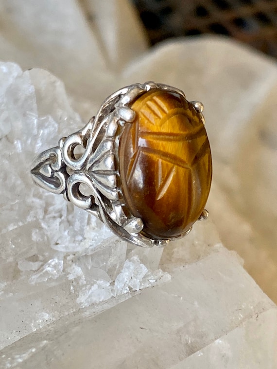 Art Deco Egyptian Revival Carved Tigers Eye Scarab