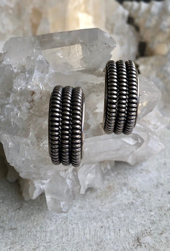 Spiral Sterling Silver Vintage Hoop Earrings - image 4
