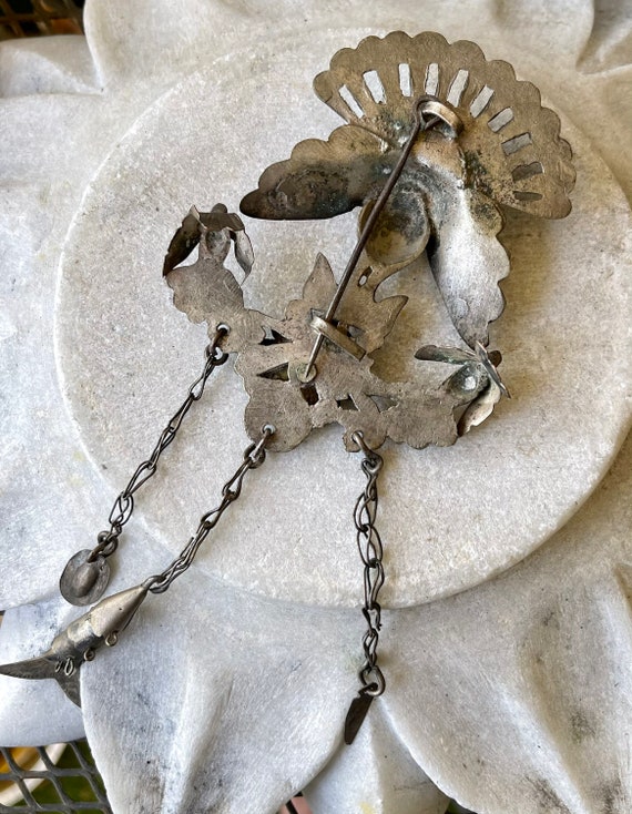 Beautiful Silver Peacock Bird Floral Antique Sash… - image 4