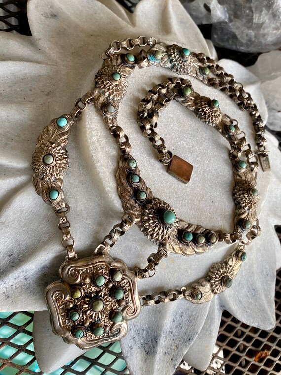 Art Nouveau Old Chinese Chinese Turquoise Silver … - image 3