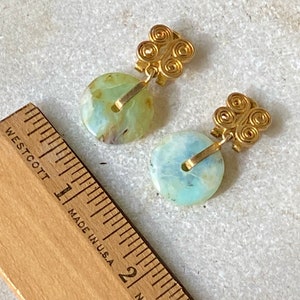 Beautiful Art Deco Chinese Gold Gilt Silver Jadeite Disc Vintage Clip Earrings image 5