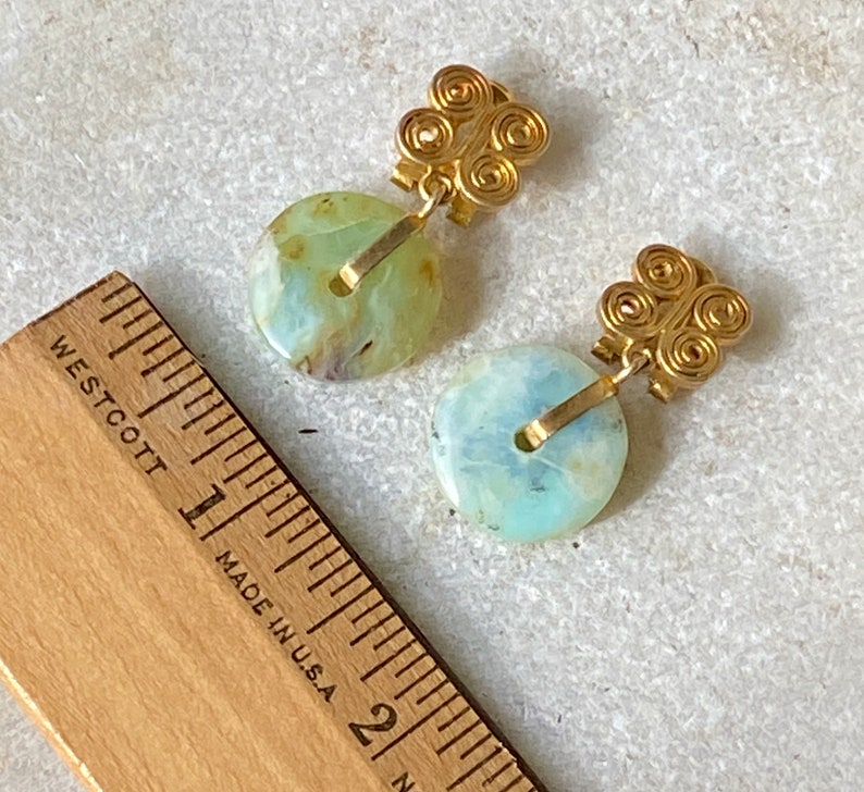 Beautiful Art Deco Chinese Gold Gilt Silver Jadeite Disc Vintage Clip Earrings image 5