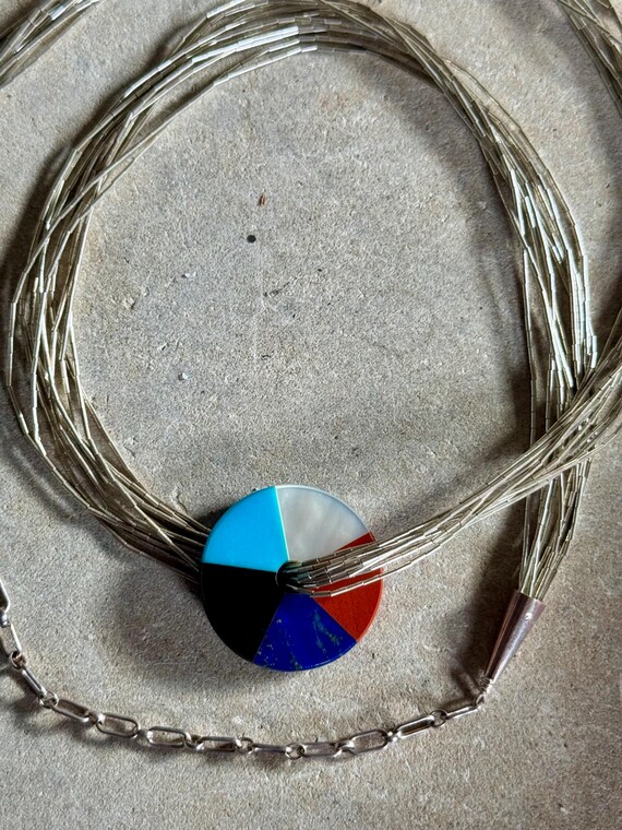 Multi Stone Mosaic Circle Pendent Liquid Sterling… - image 1