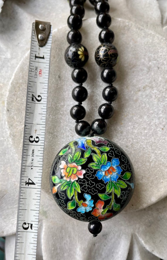 Beautiful Chinese Cloisonné Flower motif  Black O… - image 2