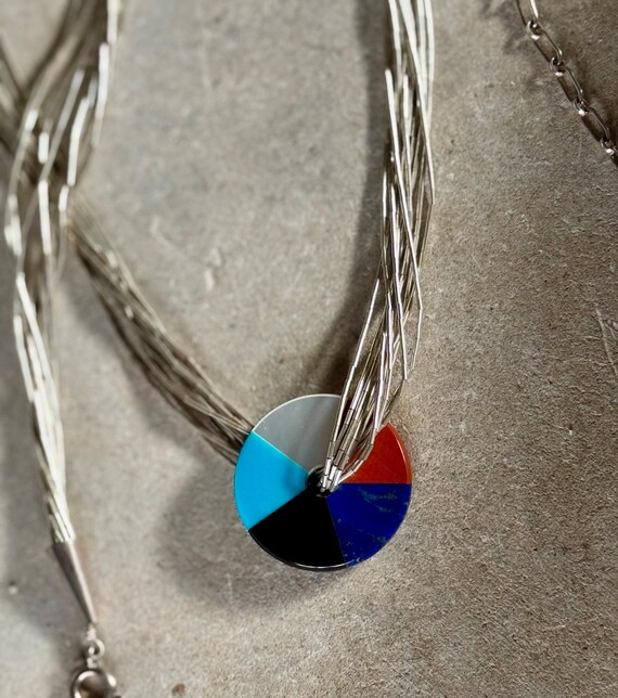 Multi Stone Mosaic Circle Pendent Liquid Sterling… - image 7