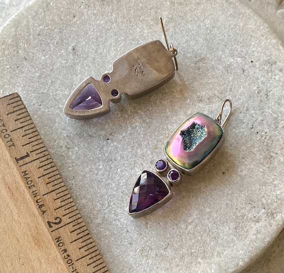 Sterling Silver Amethyst Titanium Rainbow Druzy V… - image 7