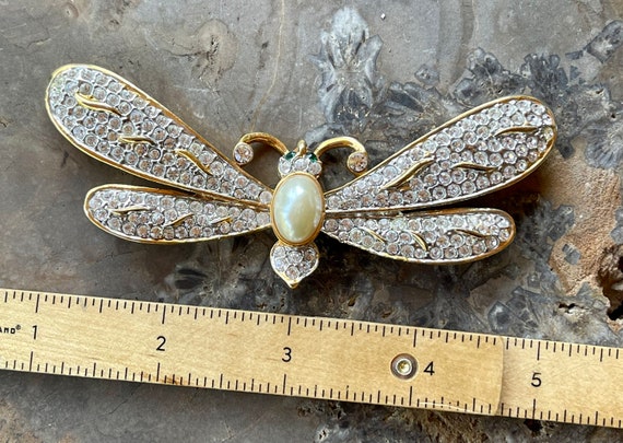 Beautiful Rhinestone Goldtone Dragonfly Vintage B… - image 3