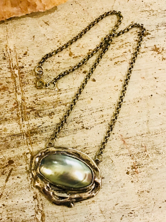 Beautiful Sterling Silver Black Maybe Pearl Shell… - image 3