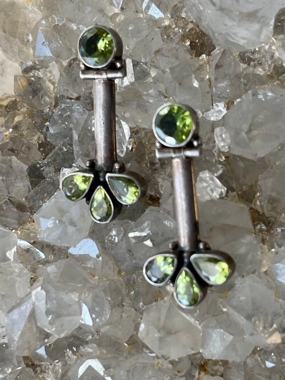 Faceted Green Peridot Sterling Silver Vintage Ear… - image 2