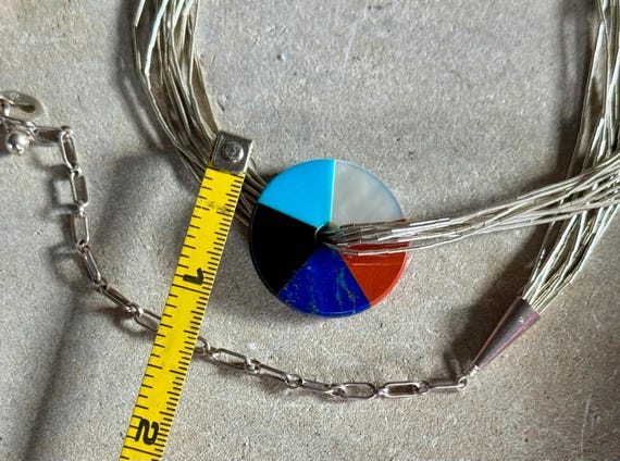 Multi Stone Mosaic Circle Pendent Liquid Sterling… - image 3