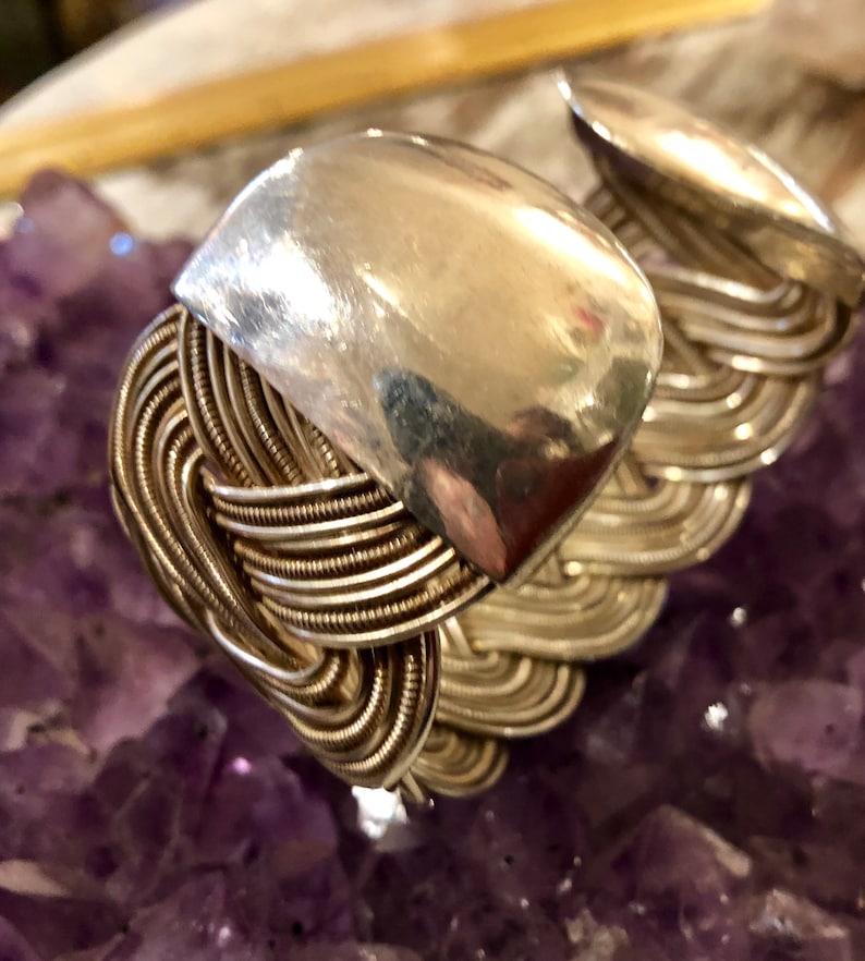 Woven Textured Sterling Silver Vintage Cuff Bracelet