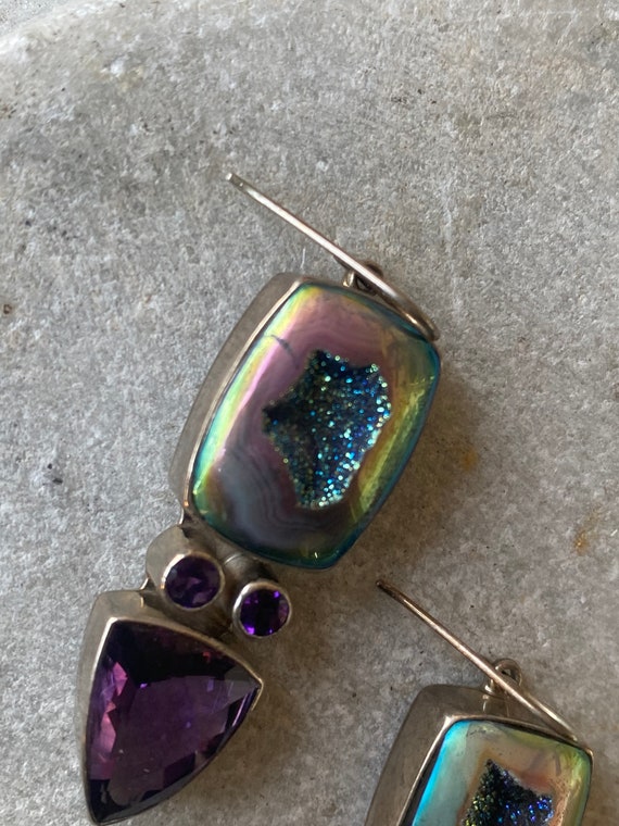 Sterling Silver Amethyst Titanium Rainbow Druzy V… - image 3