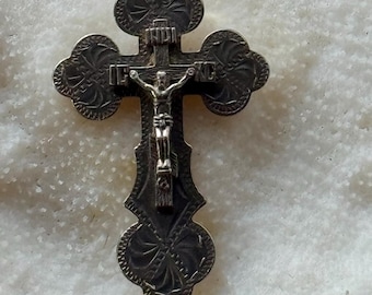 Eastern European Sterling Silver Cross Crucifix Antique Necklace Pendant
