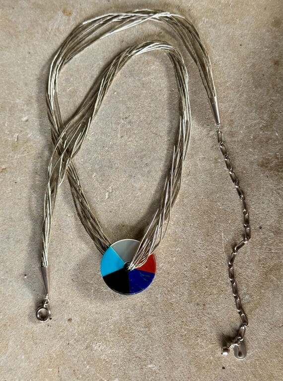 Multi Stone Mosaic Circle Pendent Liquid Sterling… - image 8