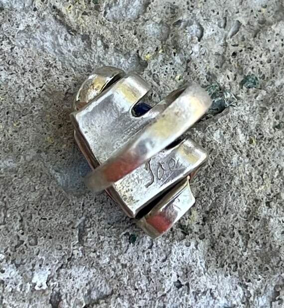 Brutalist Sterling Silver Deep blue Lapis Vintage… - image 5