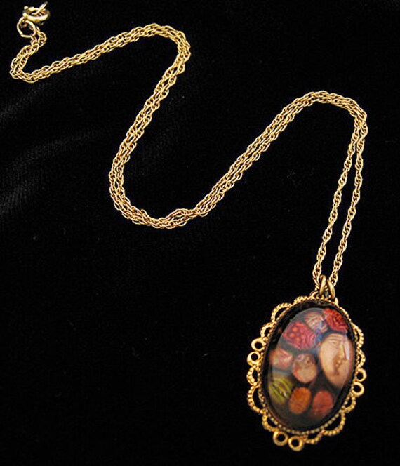 Sale Unique Moon FACE Vintage  Enamel Necklace - image 4