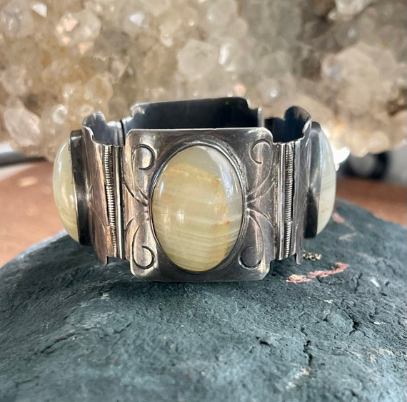 Amazing Heavy Sterling Silver Green Onyx Antique … - image 5