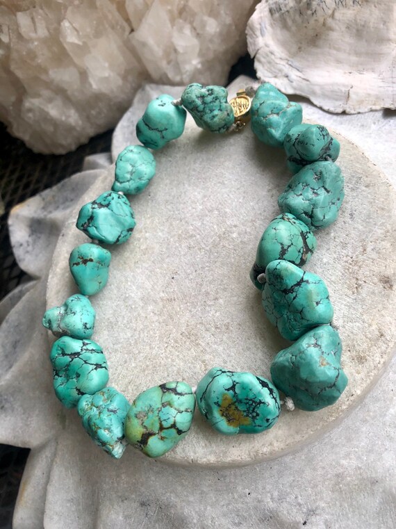 Old Chinese Natural Turquoise Nugget Hand Knotted… - image 4