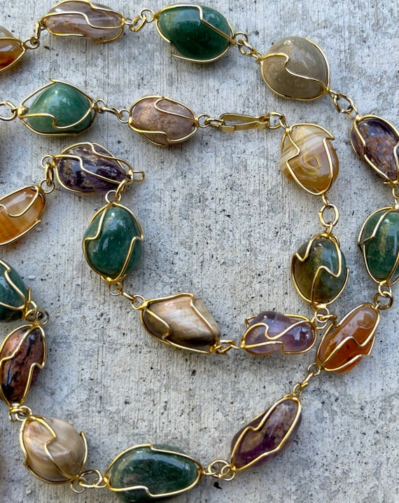 Beautiful Multi Gemstone Amethyst Jade Agate Carn… - image 1