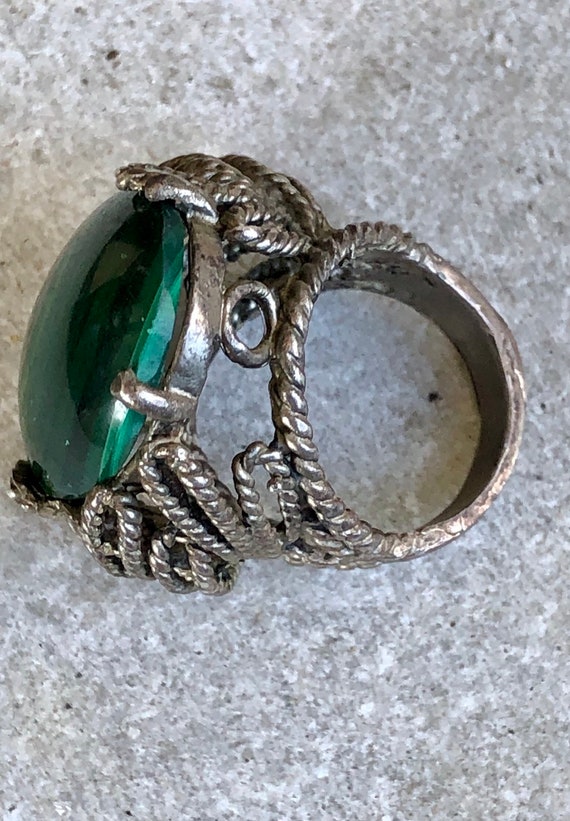 Old Victorian Brutalist Green Malachite Silver Vi… - image 5