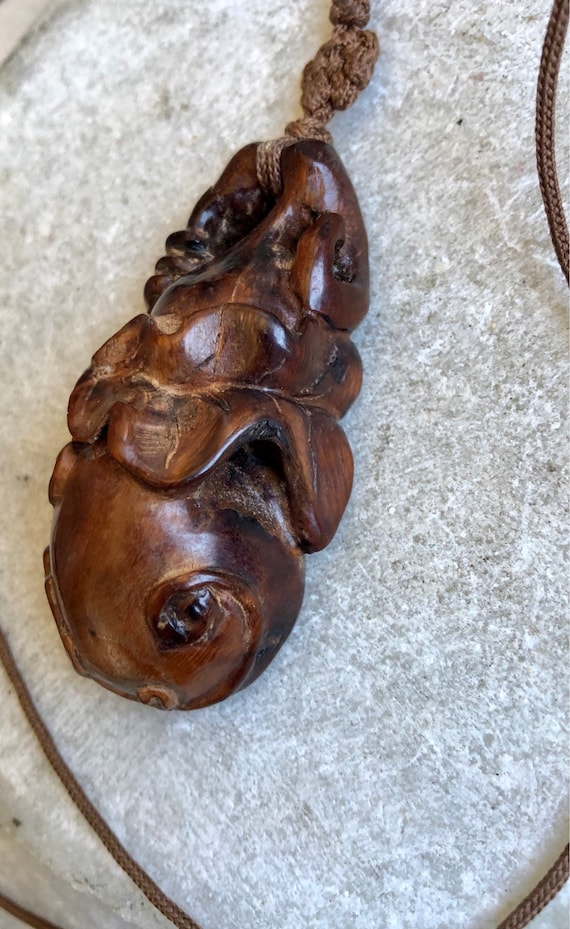 Beautiful Old Chinese Carved Wood Brown Silk Vint… - image 3