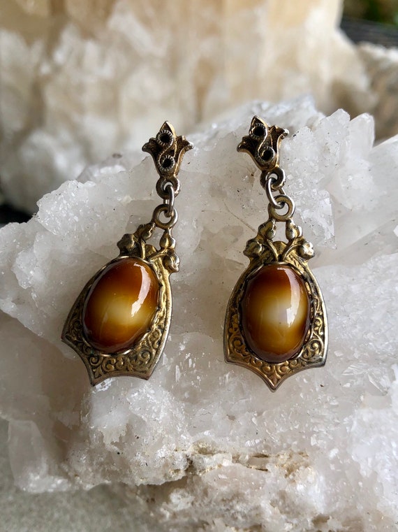 Beautiful Art Nouveau Gold Gilt Silver Brown Stone