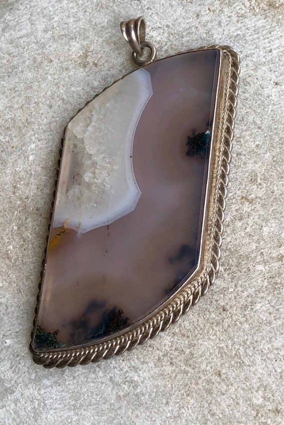 Bold Beautiful Sterling Silver Agate Vintage Pend… - image 7