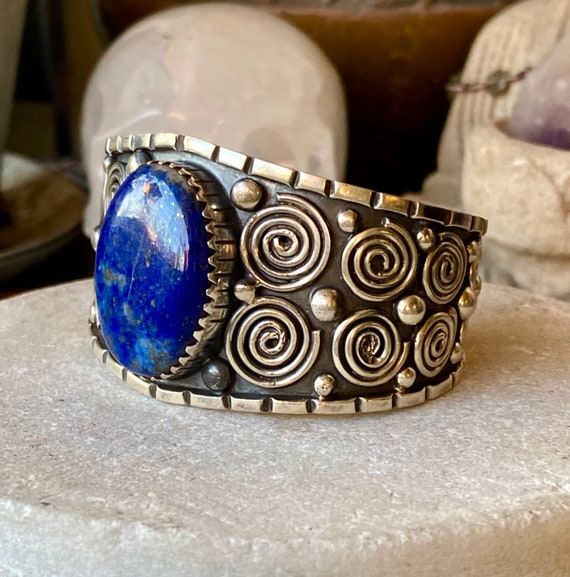 Bold Beautiful Tribal Heavy Sterling Silver Blue … - image 9