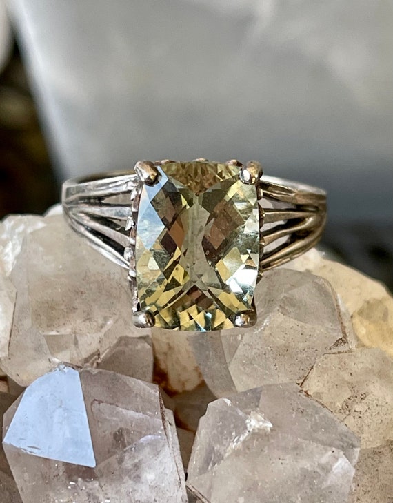 Beautiful Faceted Prehnite  Sterling Silver Vinta… - image 1