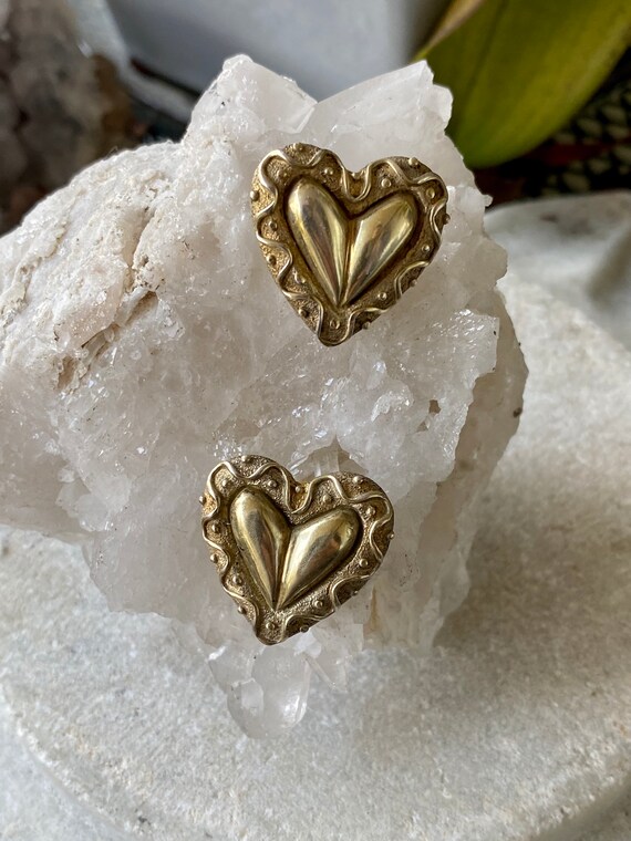 Gold Gilt Sterling Silver Heart French Back Vinta… - image 6