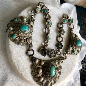 Art Nouveau Old Chinese Blue Turquoise Silver Gilt Filigree - Etsy