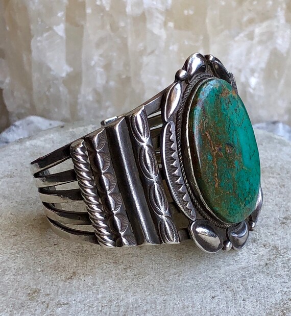 Beautiful Native American Sterling Silver Green Matrix Turquoise Native American Bracelet Native American Jewelry View 5
