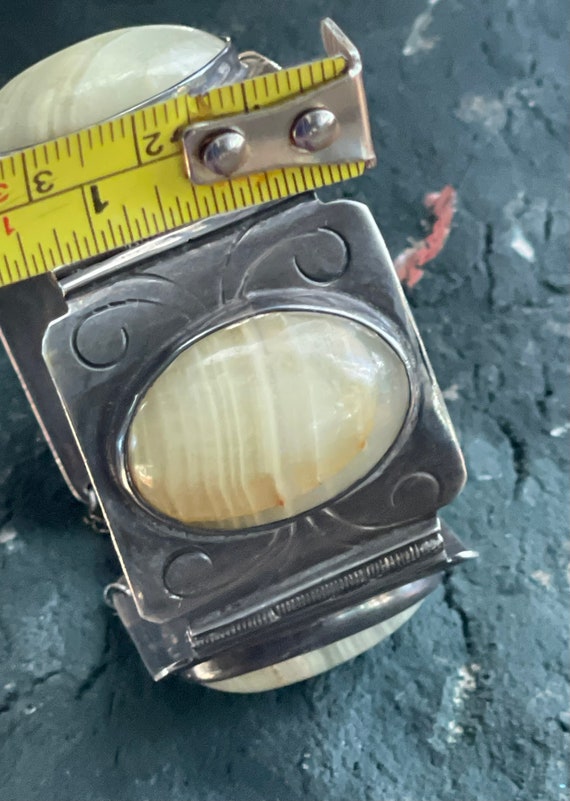 Amazing Heavy Sterling Silver Green Onyx Antique … - image 2