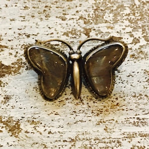RARE Beautiful Victorian English Sterling Silver Real Butterfly Wing Crystal Vintage Antique Butterfly Brooch