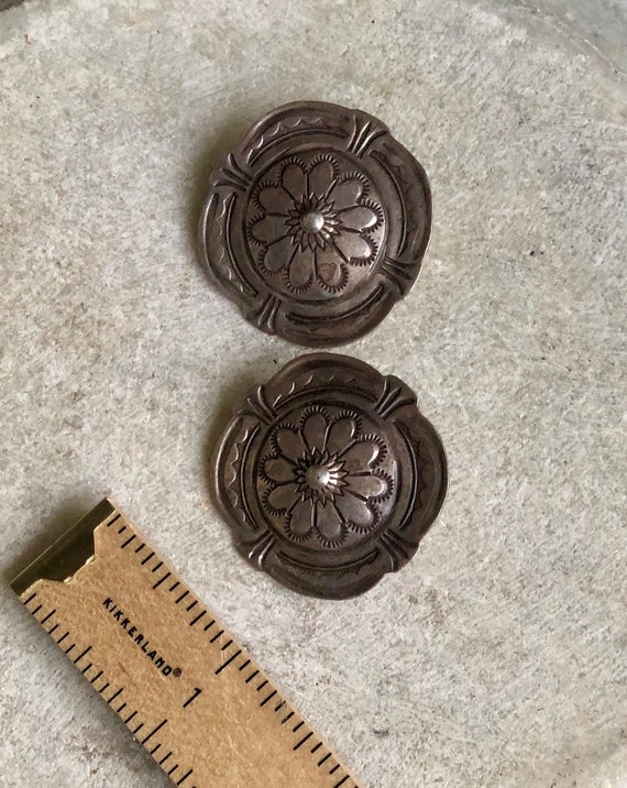 Old Native American Stamped Concho Vintage Earrin… - image 8
