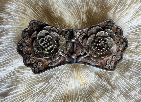 Victorian Sterling Silver Filigree Rose Antique Elegant Belt 