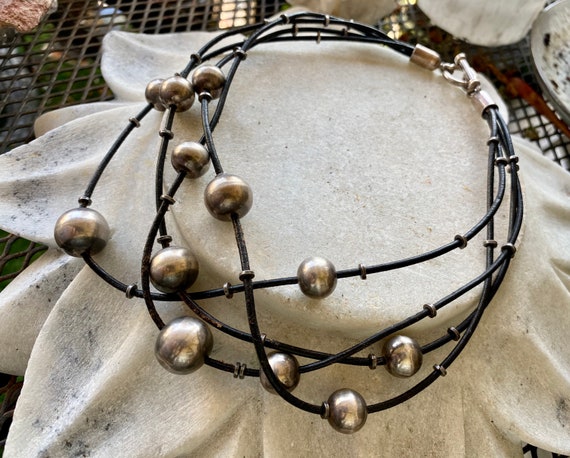 Chunky Modernist Multi Strand Sterling Silver Bal… - image 2