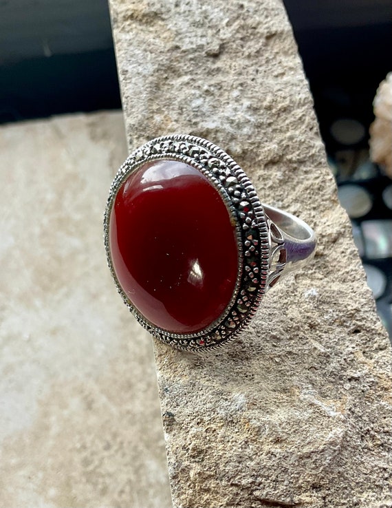 Bold Beautiful Art Deco Sterling Silver Carnelian… - image 6