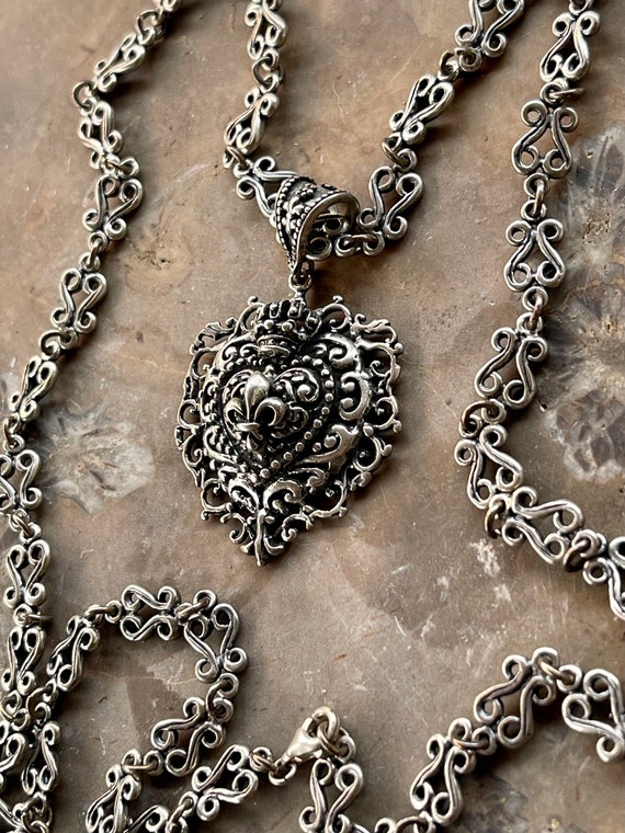 Fleur-De-Lis Cross Pendant Fancy Bead Design Antiqued Sterling Silver with Chain Fleur-De-Lis Cross Pendant Fancy Bead Design Antiqued Sterling Silver with Chain